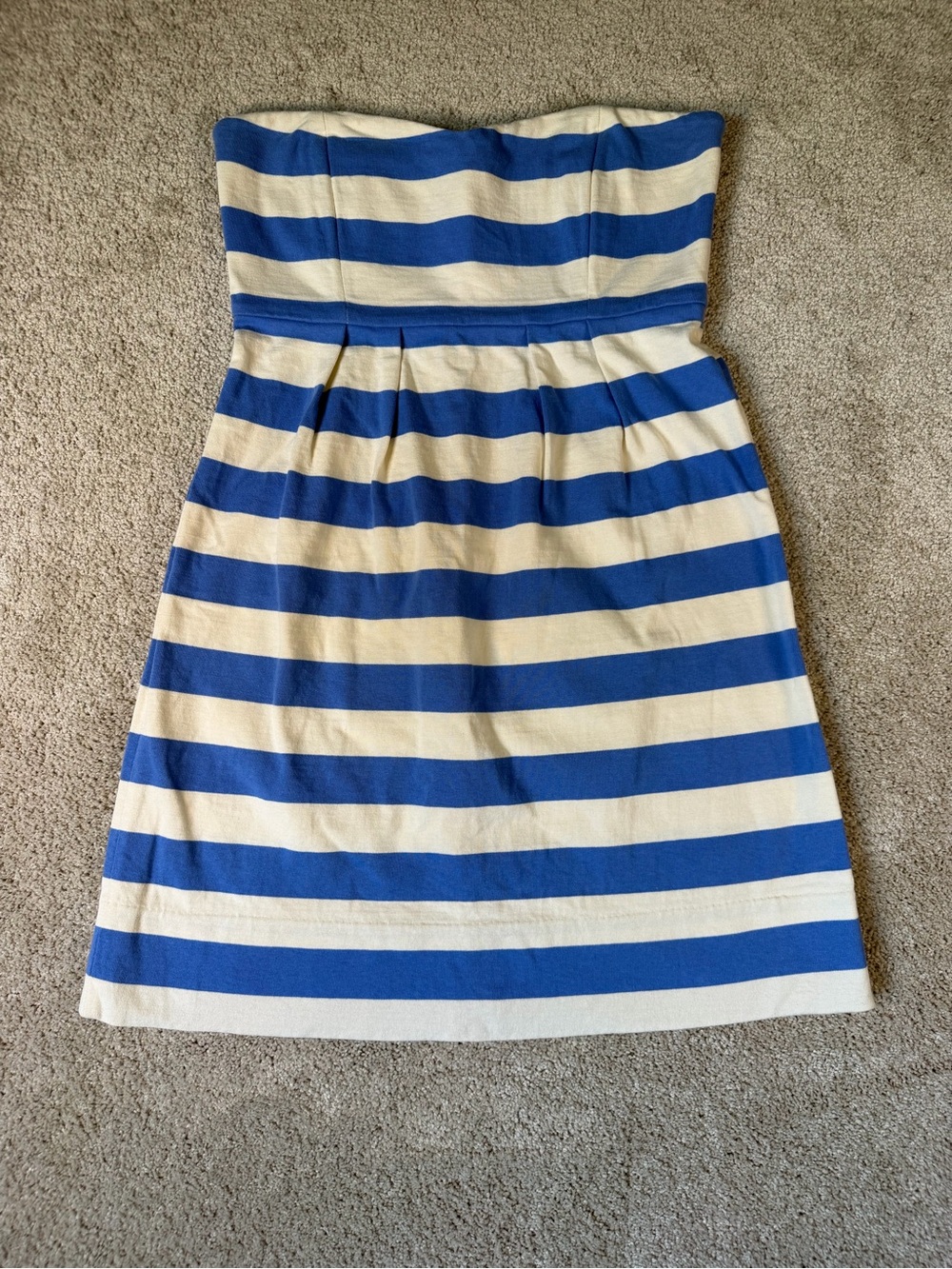 J. CREW Summer Striped Light Blue Strapless Dress SZ 8 Stretch Cotton